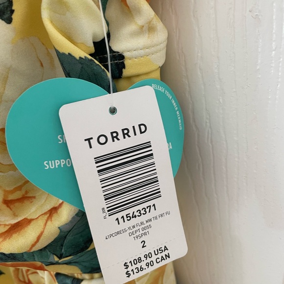 Torrid Size 2 women’s swimsuit. NWT. Yellow floral print. - Picture 6 of 9